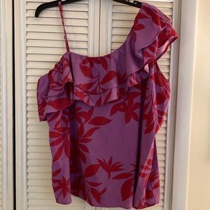 - Size XL one shoulder ruffled tropical top.